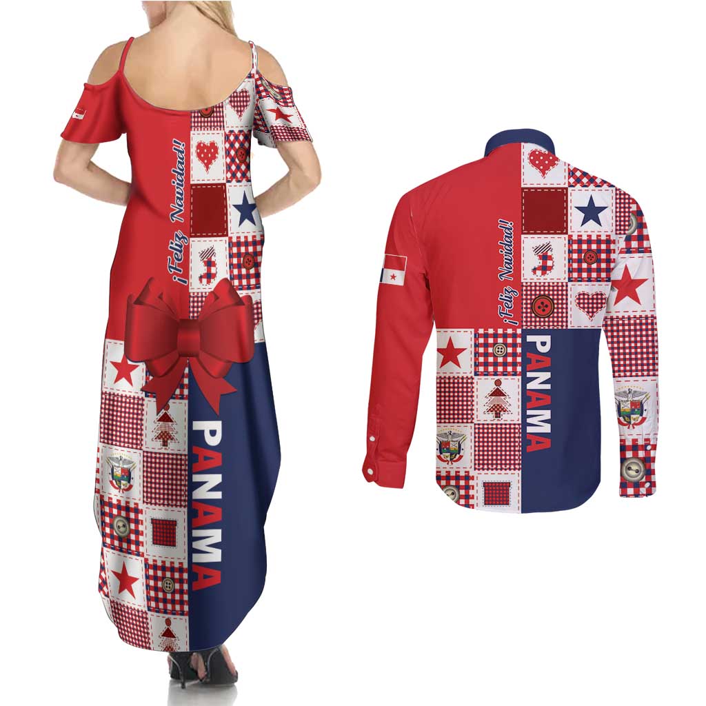 Panama Christmas Feliz Navidad Couples Matching Summer Maxi Dress and Long Sleeve Button Shirt Coquette Bow Style - Wonder Print Shop
