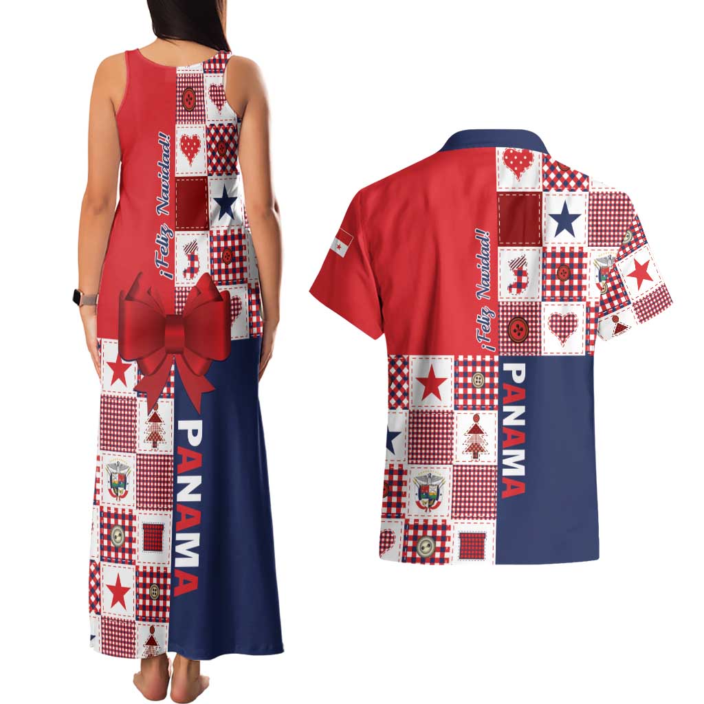 Panama Christmas Feliz Navidad Couples Matching Tank Maxi Dress and Hawaiian Shirt Coquette Bow Style - Wonder Print Shop
