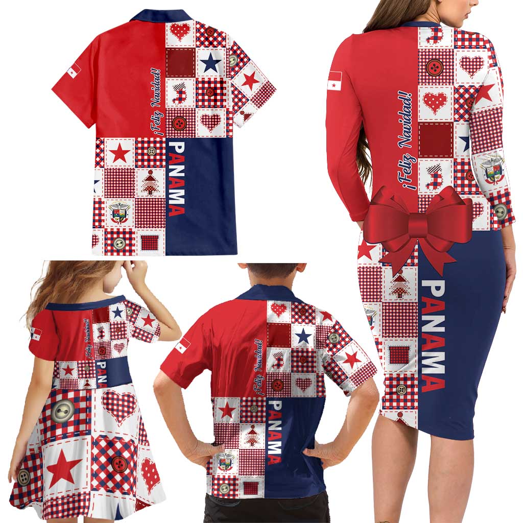Panama Christmas Feliz Navidad Family Matching Long Sleeve Bodycon Dress and Hawaiian Shirt Coquette Bow Style - Wonder Print Shop
