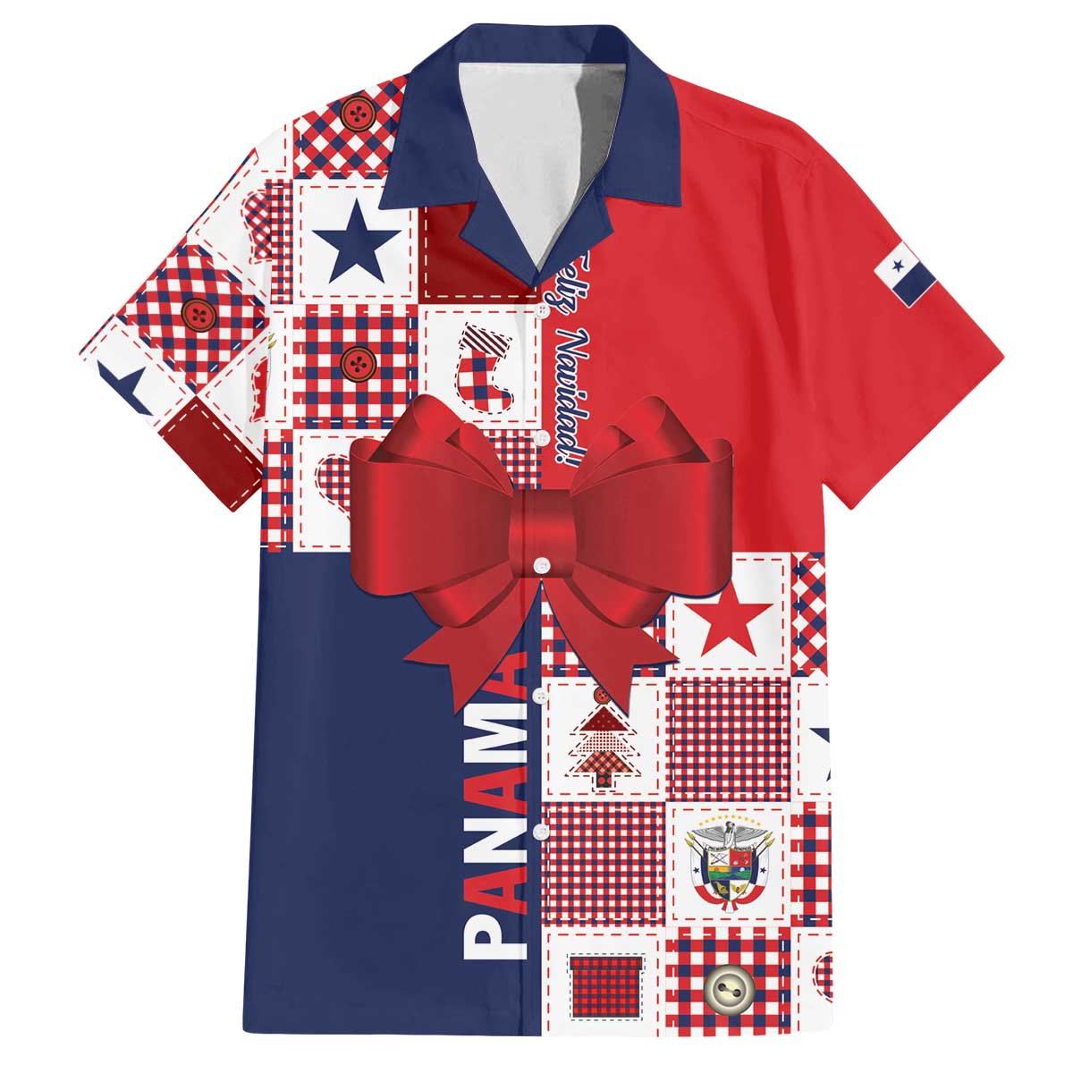 Panama Christmas Feliz Navidad Family Matching Off The Shoulder Long Sleeve Dress and Hawaiian Shirt Coquette Bow Style - Wonder Print Shop