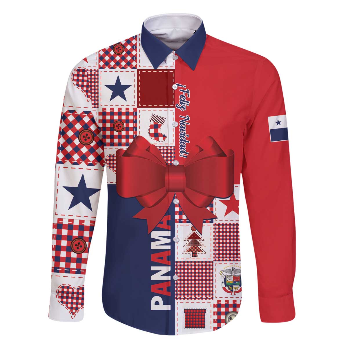 Panama Christmas Feliz Navidad Family Matching Off The Shoulder Long Sleeve Dress and Hawaiian Shirt Coquette Bow Style - Wonder Print Shop