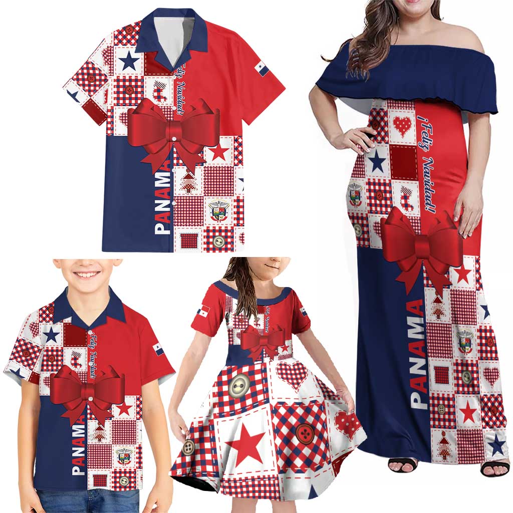 Panama Christmas Feliz Navidad Family Matching Off Shoulder Maxi Dress and Hawaiian Shirt Coquette Bow Style - Wonder Print Shop