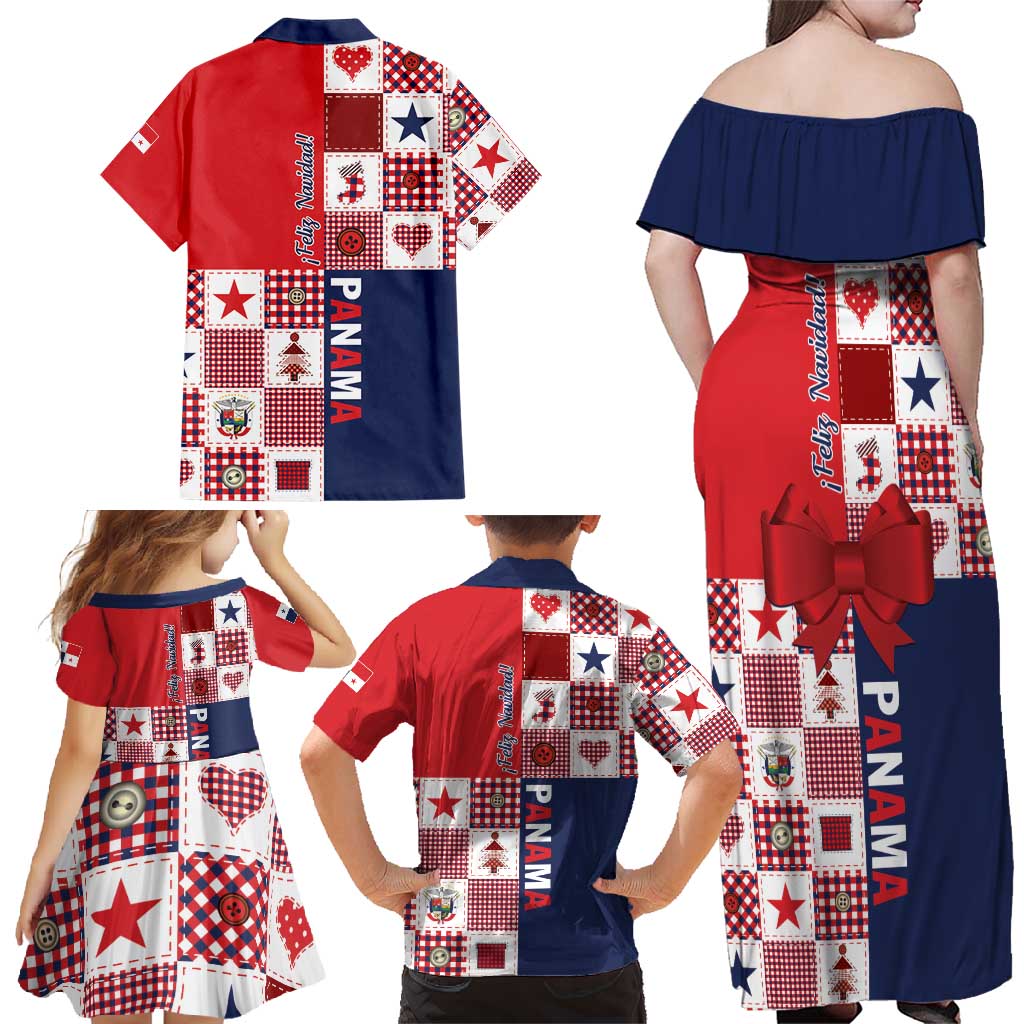 Panama Christmas Feliz Navidad Family Matching Off Shoulder Maxi Dress and Hawaiian Shirt Coquette Bow Style - Wonder Print Shop