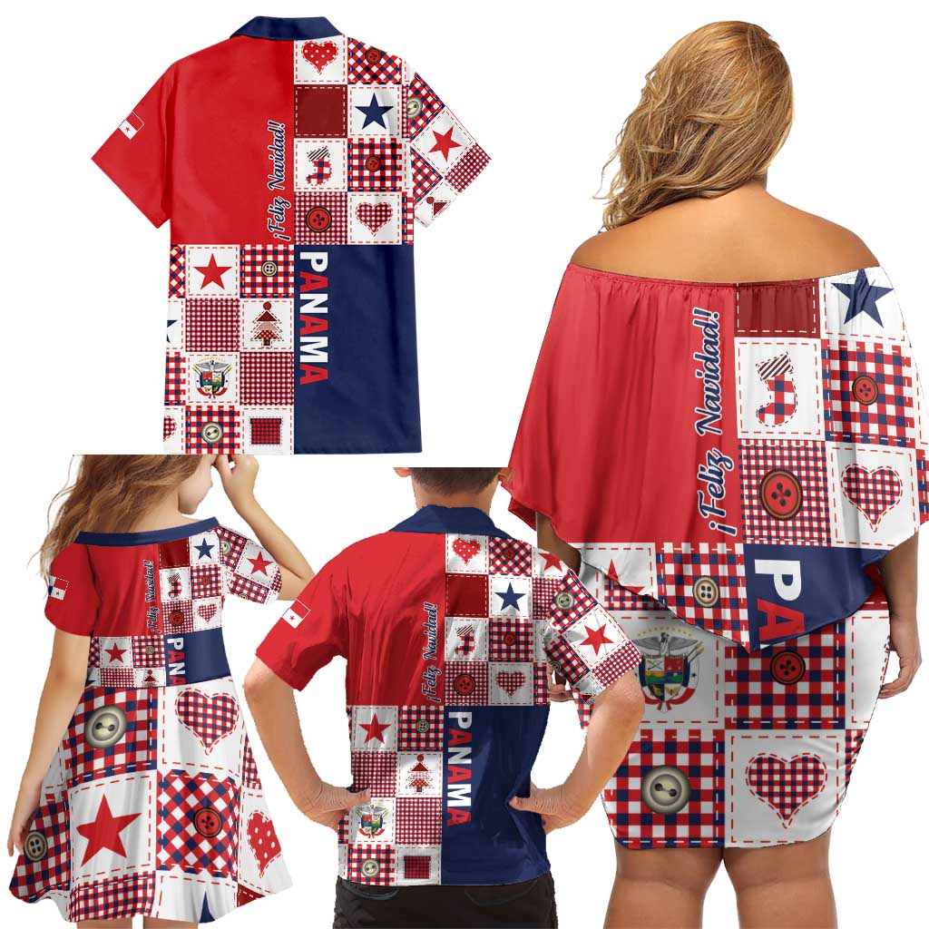Panama Christmas Feliz Navidad Family Matching Off Shoulder Short Dress and Hawaiian Shirt Coquette Bow Style - Wonder Print Shop