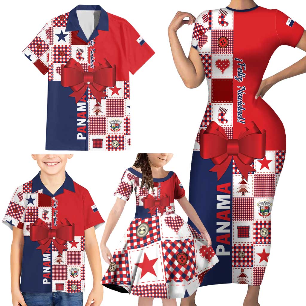 Panama Christmas Feliz Navidad Family Matching Short Sleeve Bodycon Dress and Hawaiian Shirt Coquette Bow Style - Wonder Print Shop