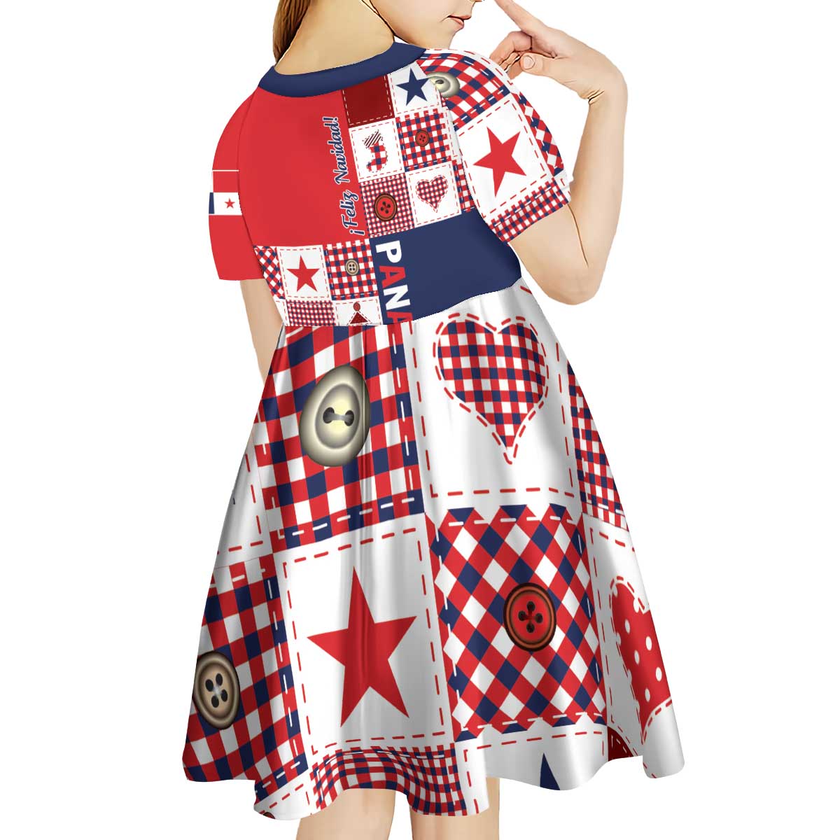 Panama Christmas Feliz Navidad Kid Short Sleeve Dress Coquette Bow Style - Wonder Print Shop