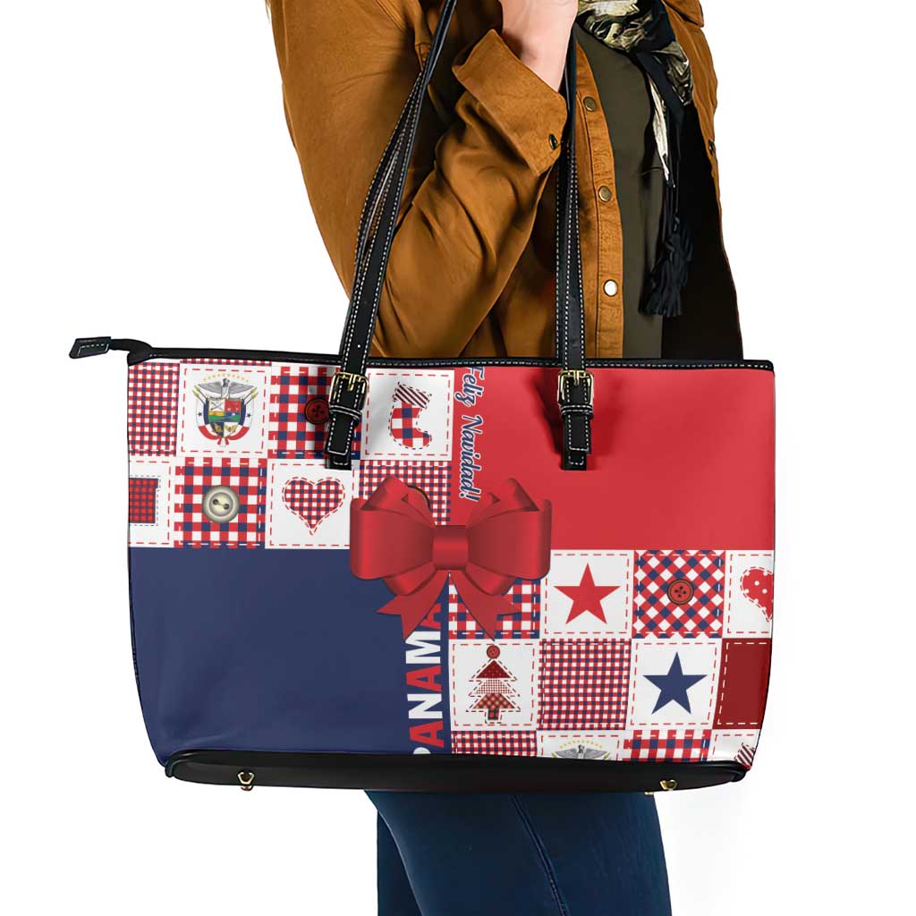 Panama Christmas Feliz Navidad Leather Tote Bag Coquette Bow Style - Wonder Print Shop