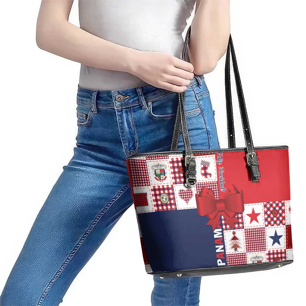 Panama Christmas Feliz Navidad Leather Tote Bag Coquette Bow Style - Wonder Print Shop