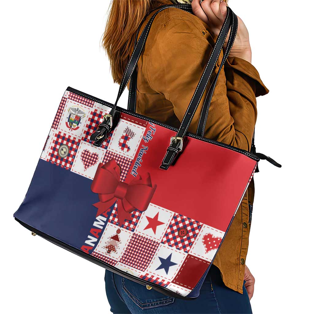 Panama Christmas Feliz Navidad Leather Tote Bag Coquette Bow Style - Wonder Print Shop