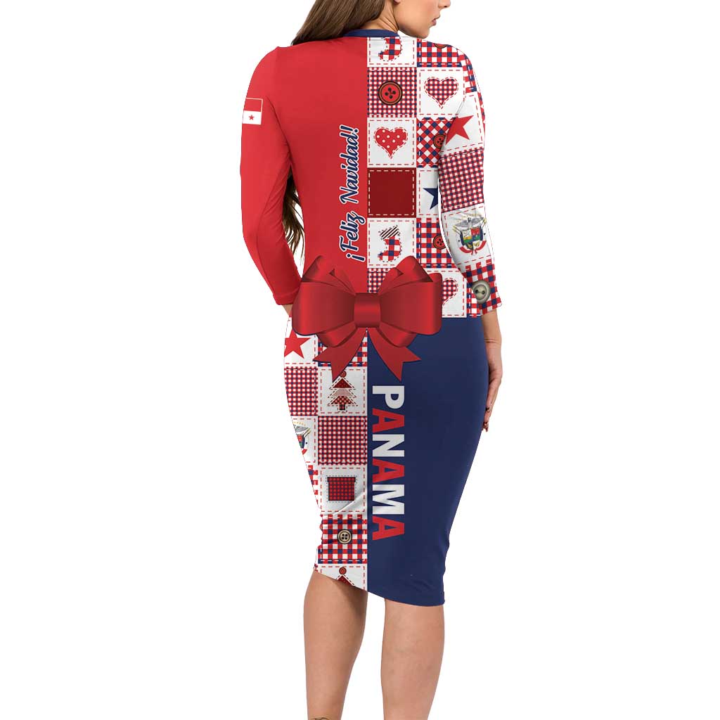 Panama Christmas Feliz Navidad Long Sleeve Bodycon Dress Coquette Bow Style - Wonder Print Shop