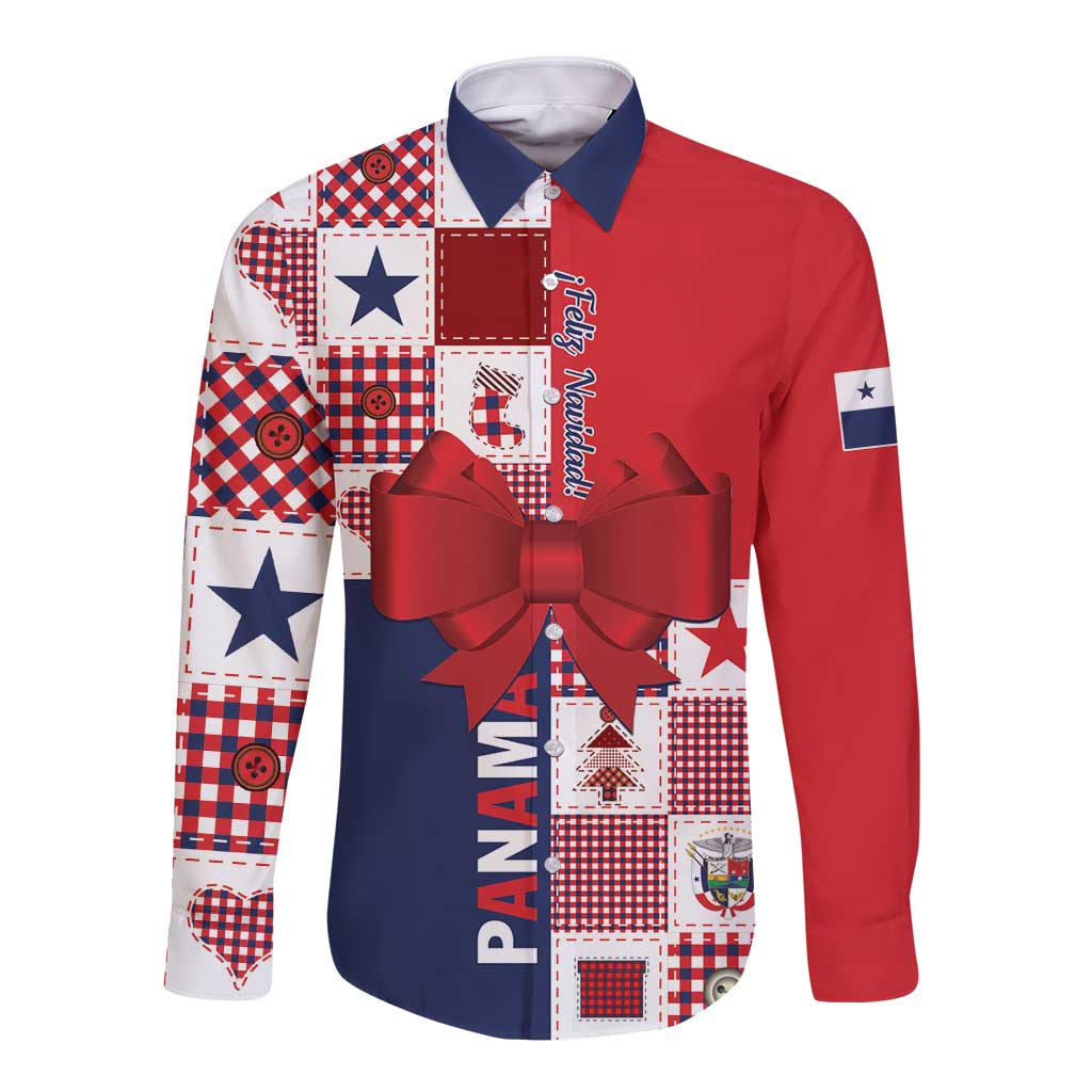 Panama Christmas Feliz Navidad Long Sleeve Button Shirt Coquette Bow Style - Wonder Print Shop