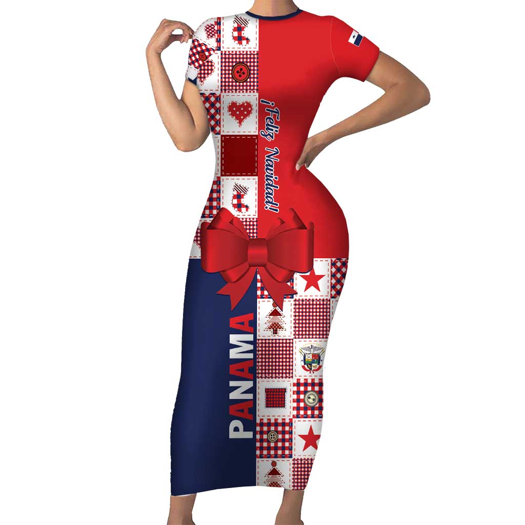 Panama Christmas Feliz Navidad Short Sleeve Bodycon Dress Coquette Bow Style - Wonder Print Shop