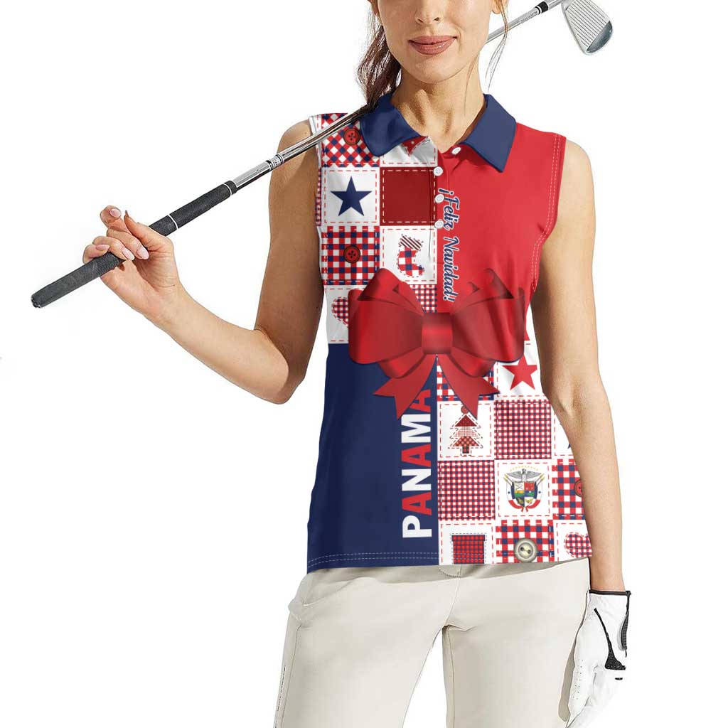 Panama Christmas Feliz Navidad Women Sleeveless Polo Shirt Coquette Bow Style - Wonder Print Shop