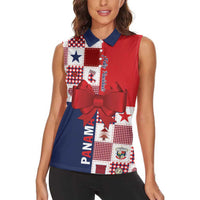 Panama Christmas Feliz Navidad Women Sleeveless Polo Shirt Coquette Bow Style - Wonder Print Shop