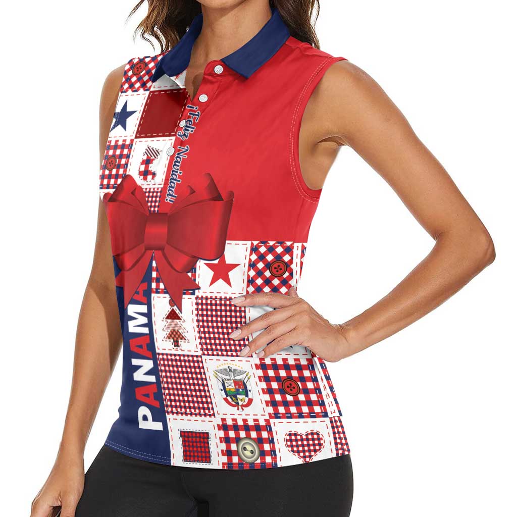 Panama Christmas Feliz Navidad Women Sleeveless Polo Shirt Coquette Bow Style - Wonder Print Shop