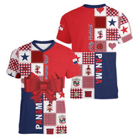 Panama Christmas Feliz Navidad Women V-Neck T-Shirt Coquette Bow Style - Wonder Print Shop