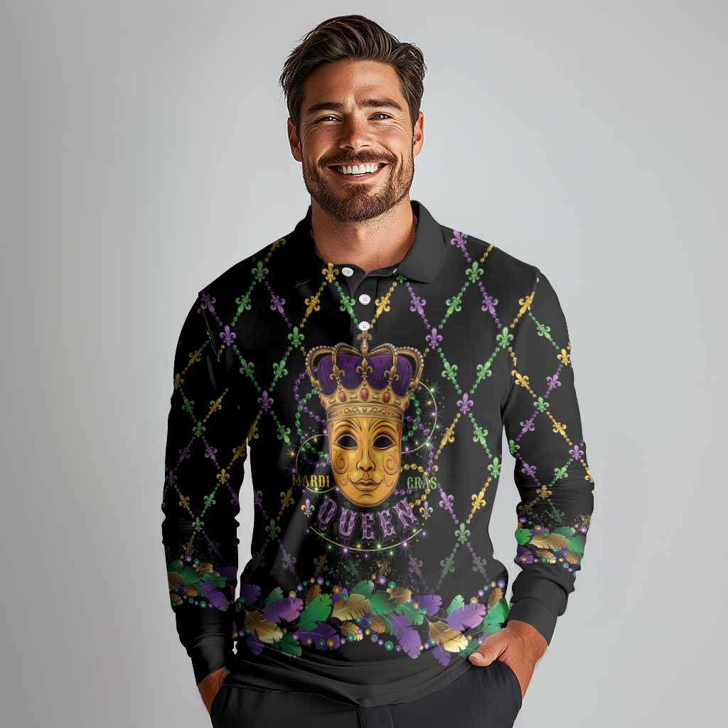 Mardi Gras King Long Sleeve Polo Shirt Let the Good Times Roll - Wonder Print Shop