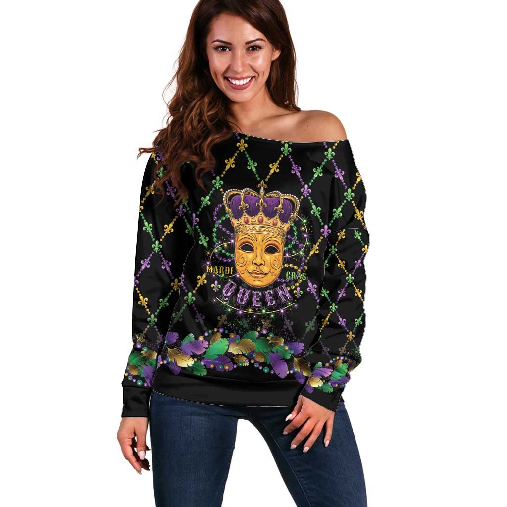 Mardi Gras King Off Shoulder Sweater Let the Good Times Roll - Wonder Print Shop