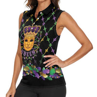 Mardi Gras King Women Sleeveless Polo Shirt Let the Good Times Roll - Wonder Print Shop