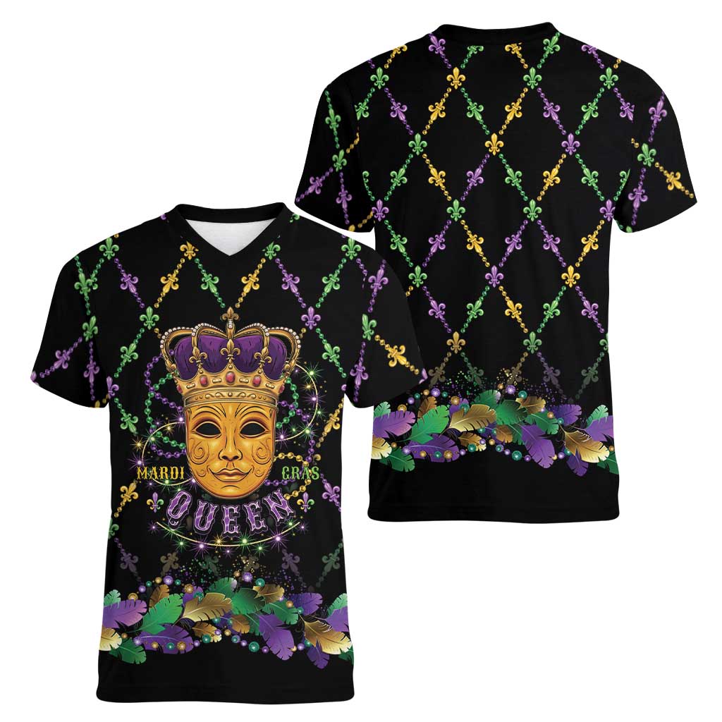 Mardi Gras King Women V-Neck T-Shirt Let the Good Times Roll - Wonder Print Shop