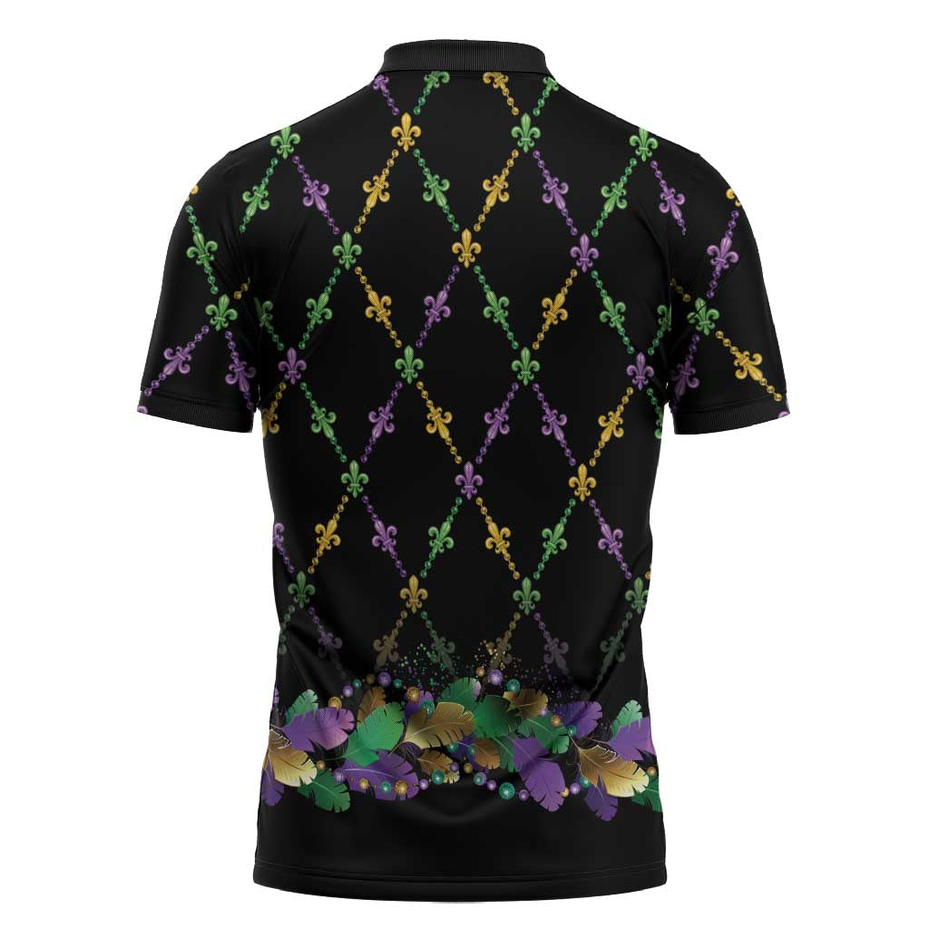 Mardi Gras King Zipper Polo Shirt Let the Good Times Roll - Wonder Print Shop