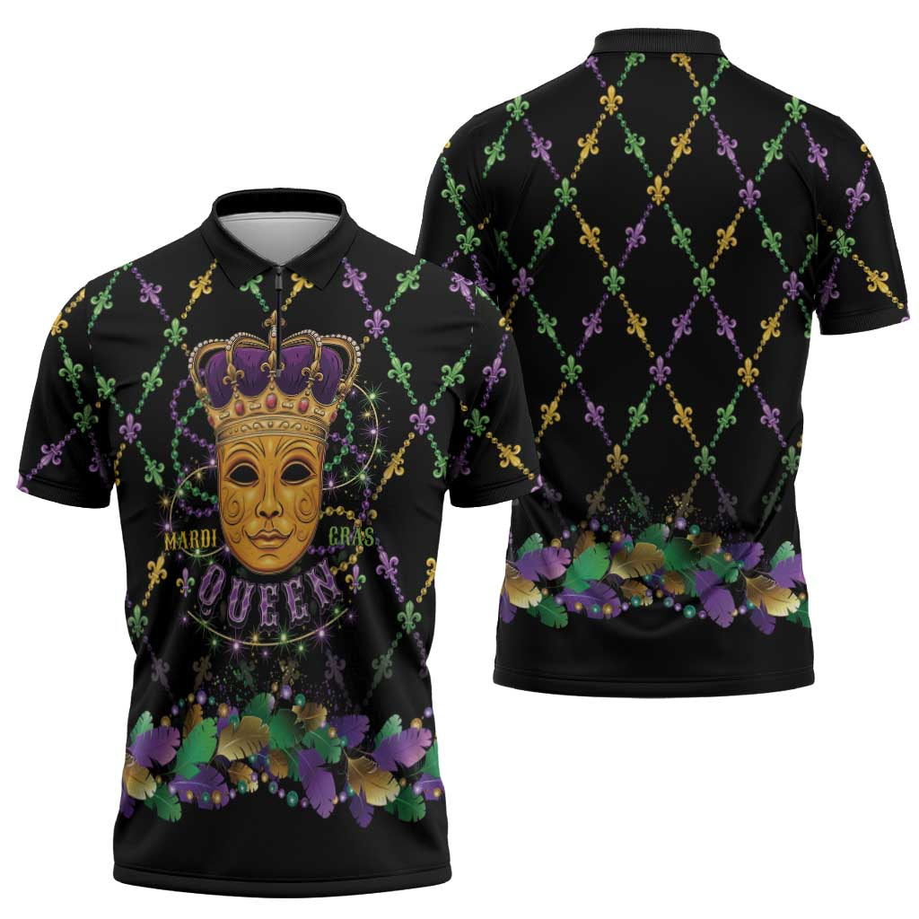 Mardi Gras King Zipper Polo Shirt Let the Good Times Roll - Wonder Print Shop