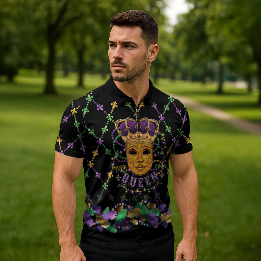 Mardi Gras King Zipper Polo Shirt Let the Good Times Roll - Wonder Print Shop