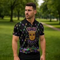 Mardi Gras King Zipper Polo Shirt Let the Good Times Roll - Wonder Print Shop