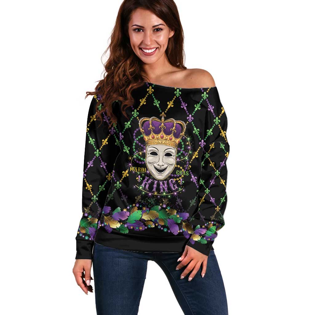 Mardi Gras Queen Off Shoulder Sweater Let the Good Times Roll - Wonder Print Shop