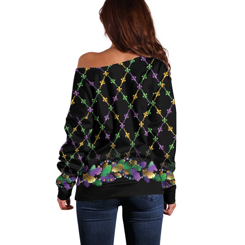 Mardi Gras Queen Off Shoulder Sweater Let the Good Times Roll - Wonder Print Shop