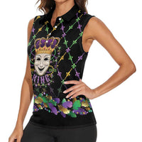 Mardi Gras Queen Women Sleeveless Polo Shirt Let the Good Times Roll - Wonder Print Shop