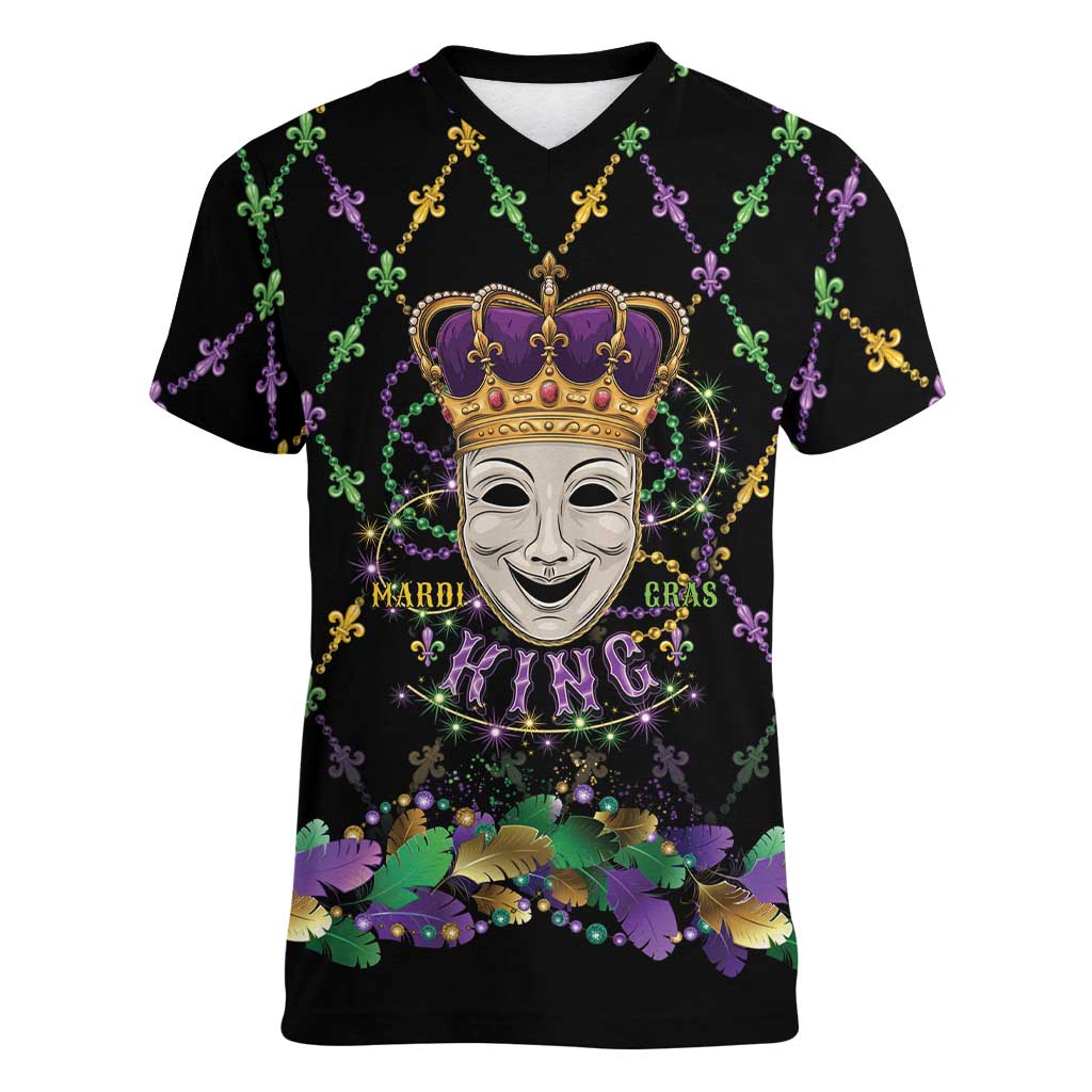 Mardi Gras Queen Women V-Neck T-Shirt Let the Good Times Roll - Wonder Print Shop