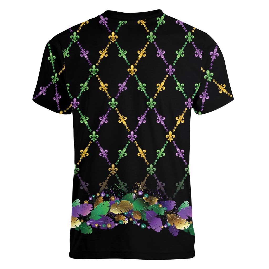 Mardi Gras Queen Women V-Neck T-Shirt Let the Good Times Roll - Wonder Print Shop