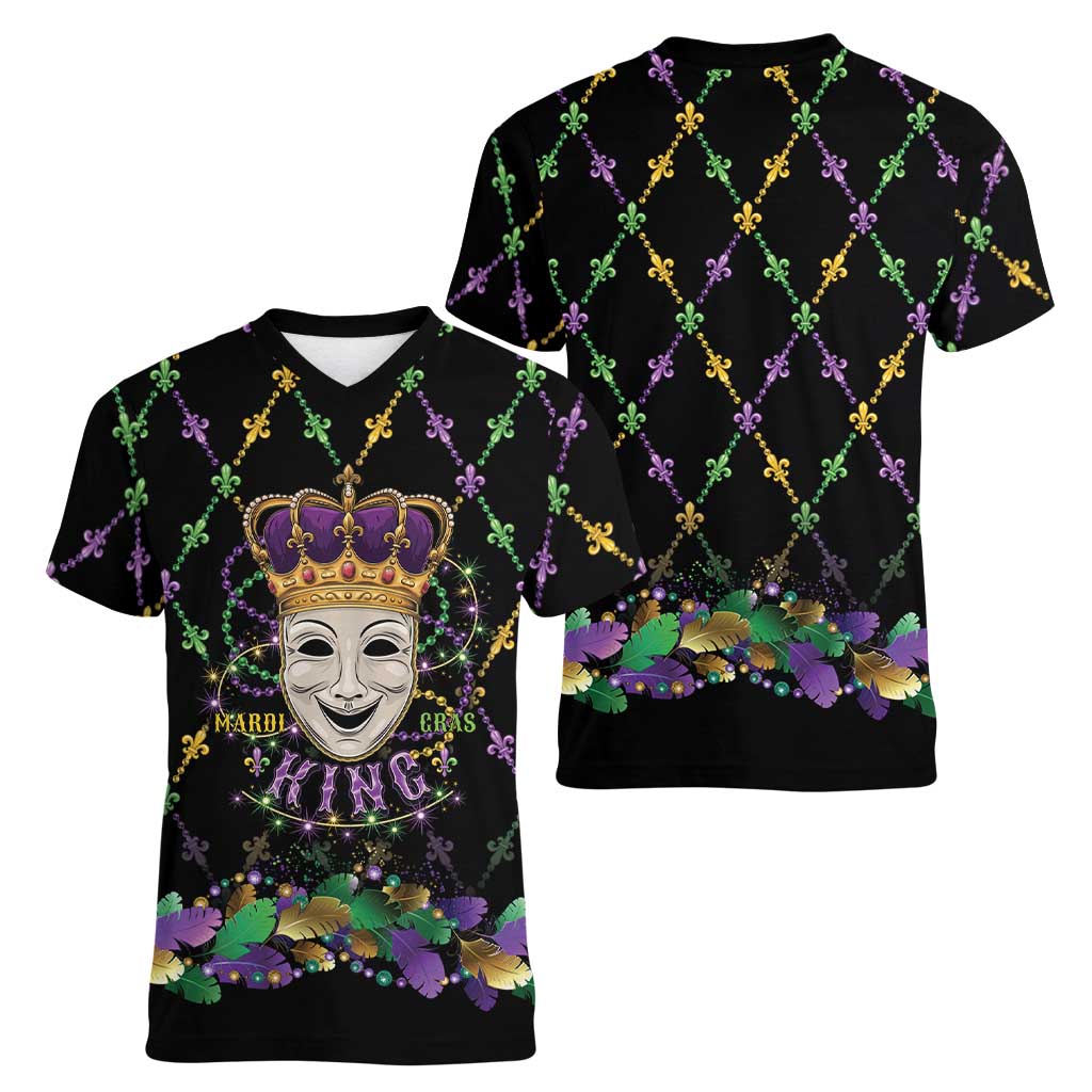 Mardi Gras Queen Women V-Neck T-Shirt Let the Good Times Roll - Wonder Print Shop