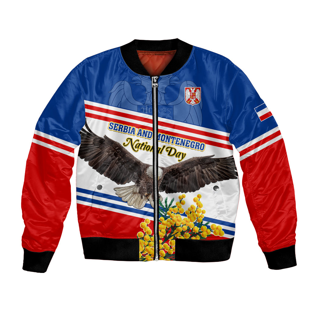 Serbia and Montenegro National Day Bomber Jacket Eagle With Mimosa Flower - Wonder Print Shop