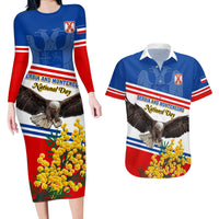 Serbia and Montenegro National Day Couples Matching Long Sleeve Bodycon Dress and Hawaiian Shirt Eagle With Mimosa Flower - Wonder Print Shop