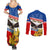 Serbia and Montenegro National Day Couples Matching Summer Maxi Dress and Long Sleeve Button Shirt Eagle With Mimosa Flower - Wonder Print Shop