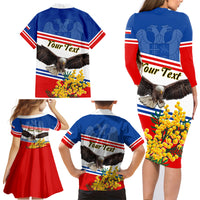 Serbia and Montenegro National Day Family Matching Long Sleeve Bodycon Dress and Hawaiian Shirt Eagle With Mimosa Flower - Wonder Print Shop