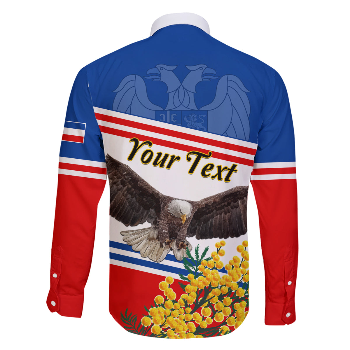 Serbia and Montenegro National Day Family Matching Short Sleeve Bodycon Dress and Hawaiian Shirt Eagle With Mimosa Flower - Wonder Print Shop