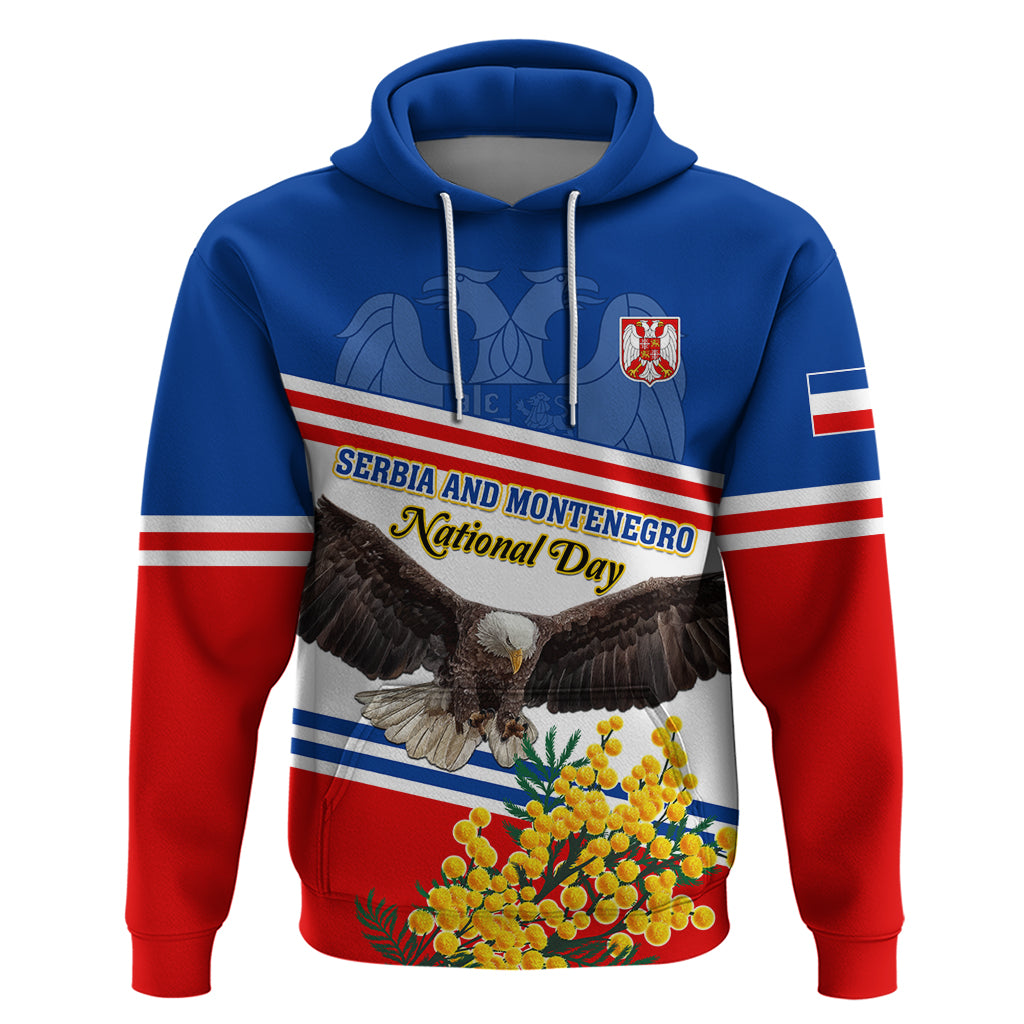 Serbia and Montenegro National Day Hoodie Eagle With Mimosa Flower