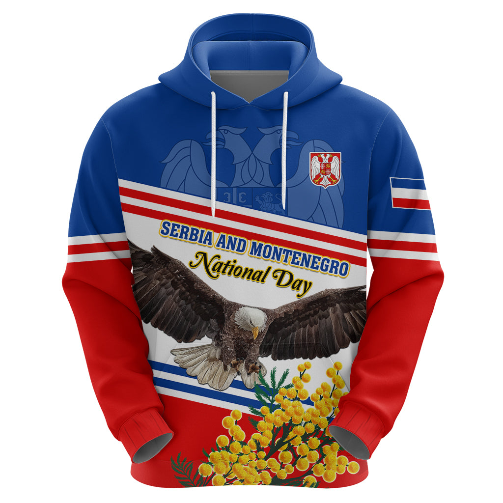 Serbia and Montenegro National Day Hoodie Eagle With Mimosa Flower - Wonder Print Shop