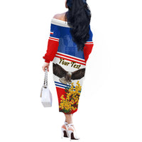 Serbia and Montenegro National Day Off The Shoulder Long Sleeve Dress Eagle With Mimosa Flower - Wonder Print Shop
