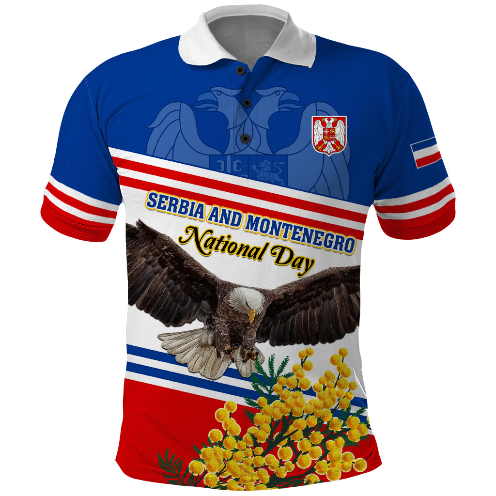 Serbia and Montenegro National Day Polo Shirt Eagle With Mimosa Flower - Wonder Print Shop