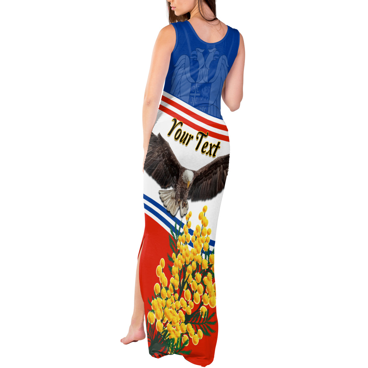 Serbia and Montenegro National Day Tank Maxi Dress Eagle With Mimosa Flower - Wonder Print Shop