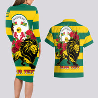 Togo Independence Day Couples Matching Long Sleeve Bodycon Dress and Hawaiian Shirt Lion With Rosa Flag Style - Wonder Print Shop