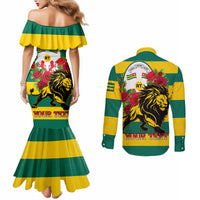 Togo Independence Day Couples Matching Mermaid Dress and Long Sleeve Button Shirt Lion With Rosa Flag Style