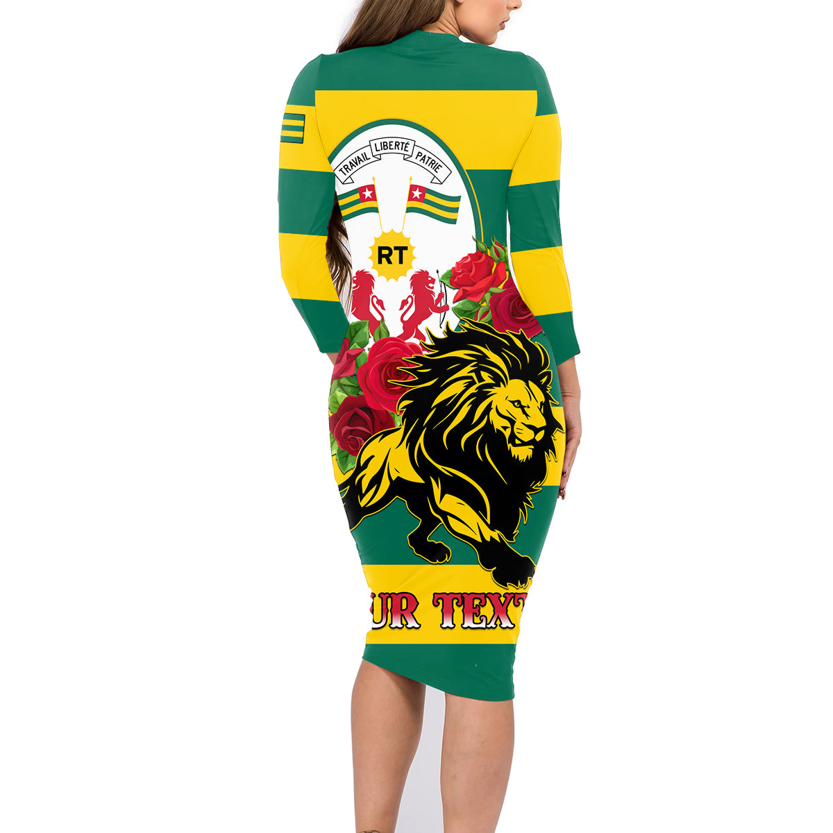 Togo Independence Day Family Matching Long Sleeve Bodycon Dress and Hawaiian Shirt Lion With Rosa Flag Style - Wonder Print Shop