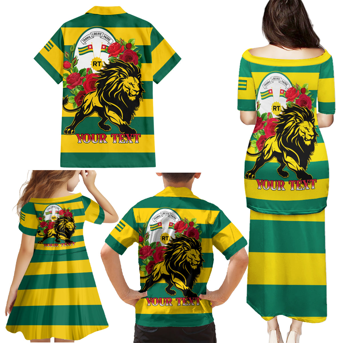 Togo Independence Day Family Matching Puletasi and Hawaiian Shirt Lion With Rosa Flag Style - Wonder Print Shop