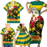 Togo Independence Day Family Matching Short Sleeve Bodycon Dress and Hawaiian Shirt Lion With Rosa Flag Style - Wonder Print Shop