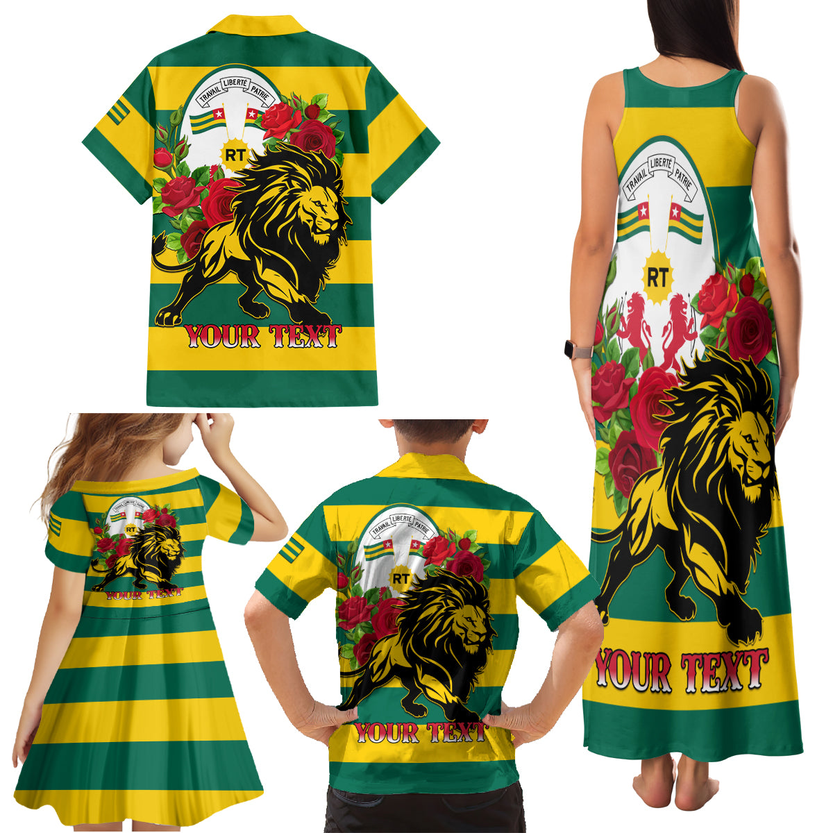 Togo Independence Day Family Matching Tank Maxi Dress and Hawaiian Shirt Lion With Rosa Flag Style - Wonder Print Shop